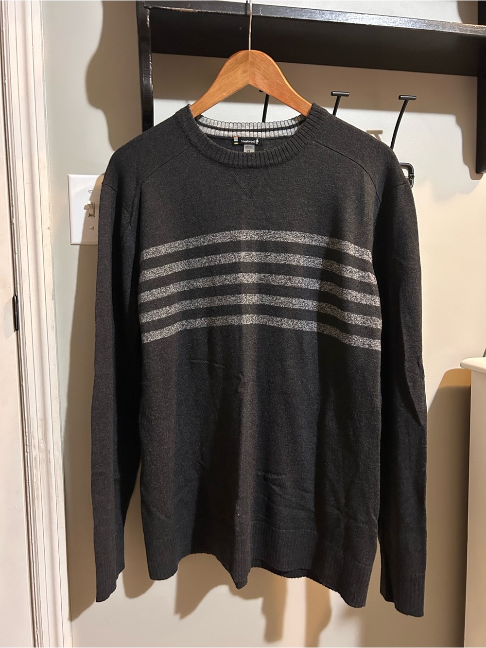 Smartwool Men's Black Crewneck Sweater with Gray Chest Stripes
